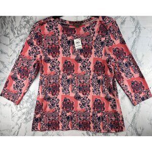 Style&Co. Womens Size  XL Floral Pink & Blue Top 3/4 Sleeve Pima Cotton